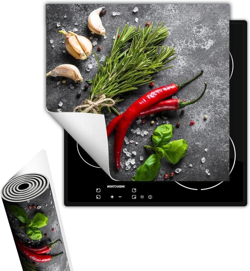 Inductie Kookplaat Beschermer Aanrechtblad Mat Keuken Werkruimte Krasbestendig Vinyl 50x52 cm Kruiden Chili leisteen