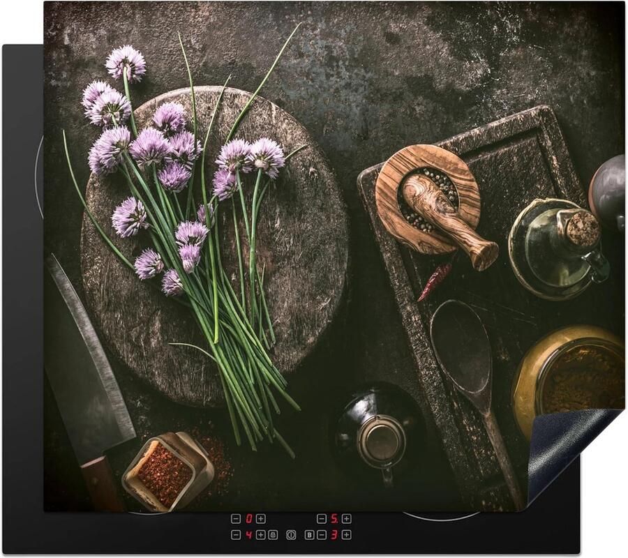 Inductie Kookplaat Beschermer Afdekplaat Fornuis Extra Werkruimte Creëren Hoge Kwaliteit Foto Print 60x52 cm Kruiden Stilleven