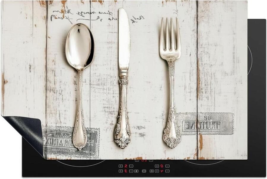 Inductie Kookplaat Beschermer Afdekplaat Kookplaat Extra Werkruimte Creëren Hoge Kwaliteit Foto Print 81x52 cm Zilver Bestek