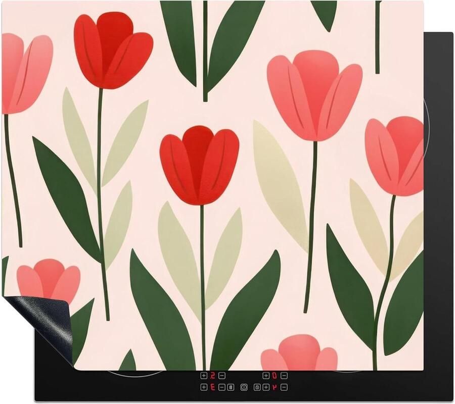 Inductie Kookplaat Beschermer Afdekplaat Kookplaat Extra Werkruimte Maken Anti-slip Mat 59x52 cm Roze Tulpen