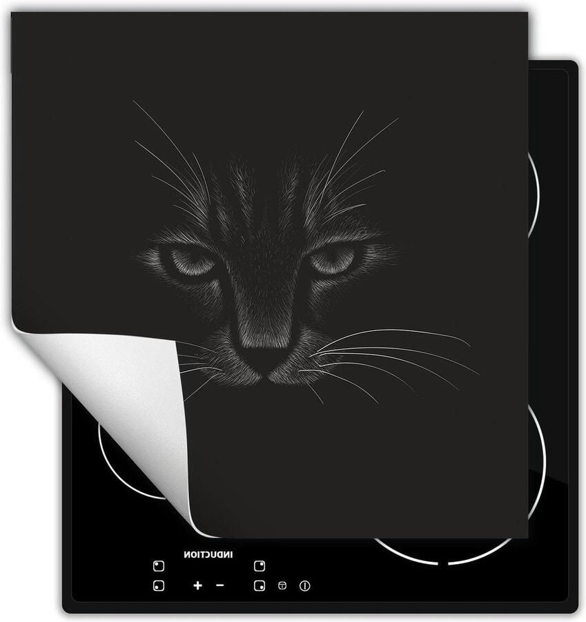 Inductie Kookplaat Beschermer Afdekplaat Mat Extra Werkruimte Creëren Antislip Vinyl Materiaal 50x52 cm Zwarte Kat Design