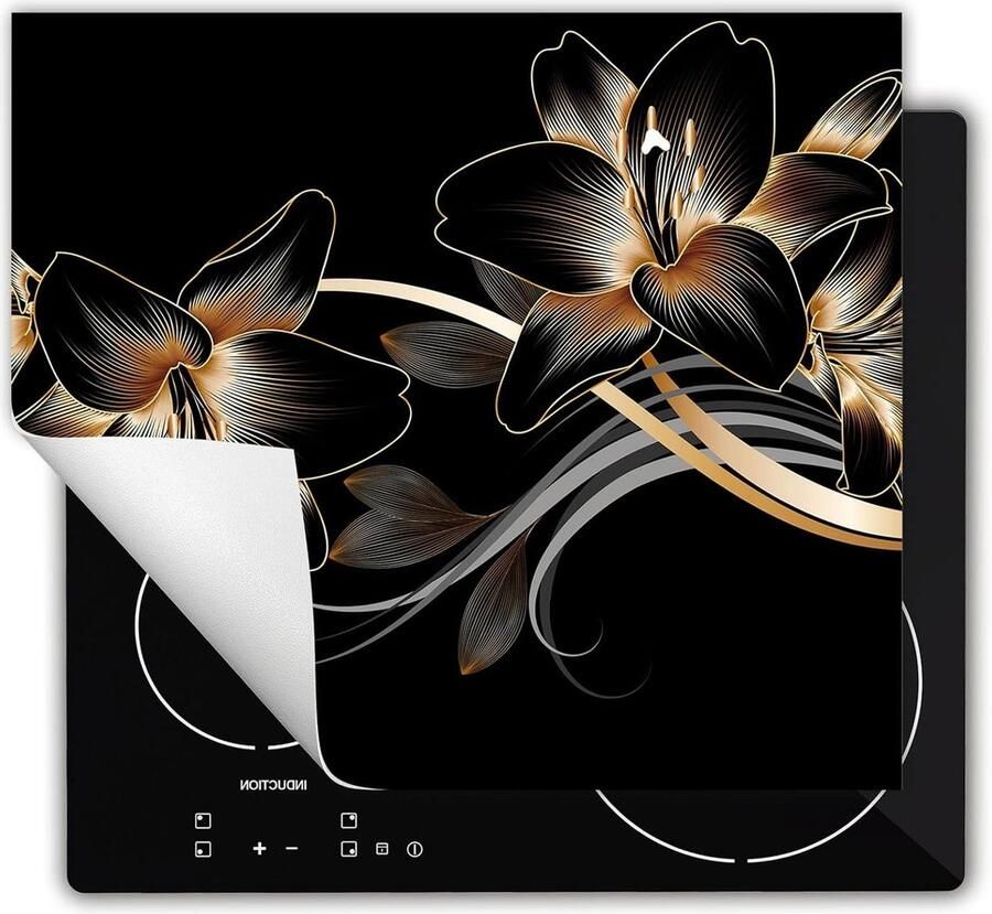 Inductie Kookplaat Beschermer Afdekplaat Mat Extra Werkruimte Creëren Antislip Vinyl Materiaal 60x52 cm Zwarte Orchidee