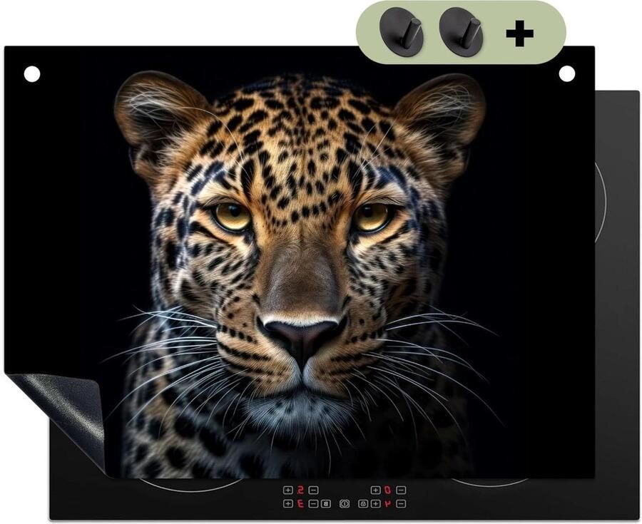 Inductie Kookplaat Beschermer Afdekplaat Mat Keuken Decoratie Unieke Fotodruk 52x71 cm Zwart Luipaard