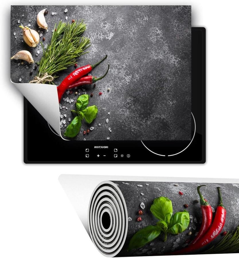 Inductie Kookplaat Beschermer Afdekplaat Mat Keuken Werkruimte Antislip Vinyl Materiaal 80x52 cm Kruiden Chili Leisteen