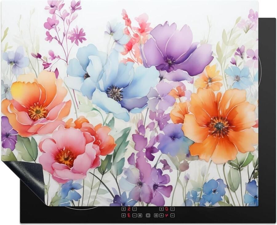 Inductie Kookplaat Beschermer Afdekplaat Werkblad Extra Werkruimte Creëren Unieke Foto Print 65x52 cm Watercolor Bloemen