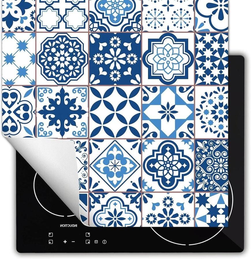 Inductie Kookplaat Beschermer Afdekplaat Werkblad Keuken Beschermen Antislip Vinyl Mat 60x52 cm Mozaïek Blauw