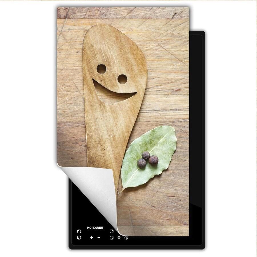 Inductie Kookplaat Beschermer Antislip Mat Extra Werkruimte Kras en Vuilvrij 30x52cm Lepel Hout