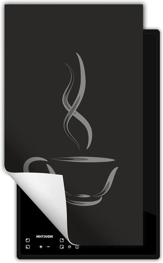 Inductie kookplaat beschermer Kookplaat deksel Extra werkruimte creëren Kras- en vlekbestendig 30x52 cm Grijs met koffieprint
