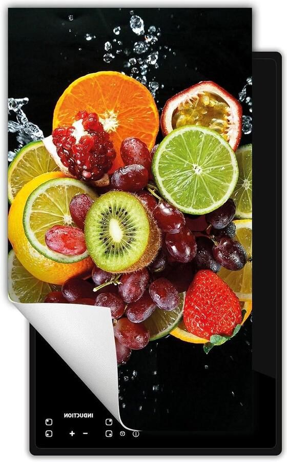 Inductie kookplaat beschermer Kookplaat deksel Extra werkruimte Krasvrij en vlekbestendig 30x52 cm Zwart met fruitprint