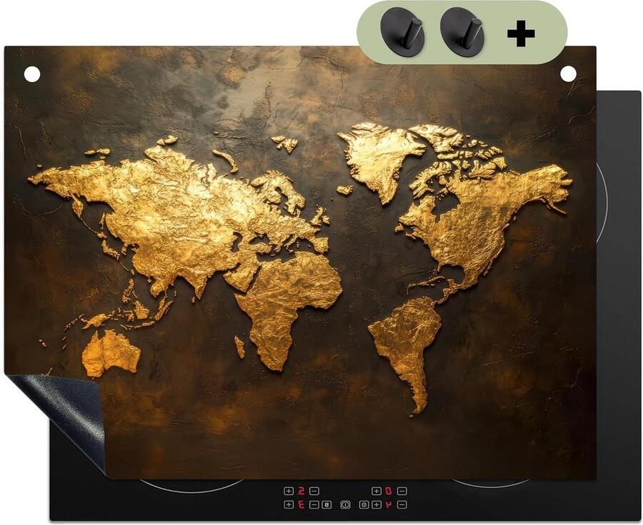 Inductie Kookplaat Beschermer Kookplaat Mat Afdekplaat Keuken Decoratie Unieke Fotodruk Wereldkaart 52x70 cm Goud