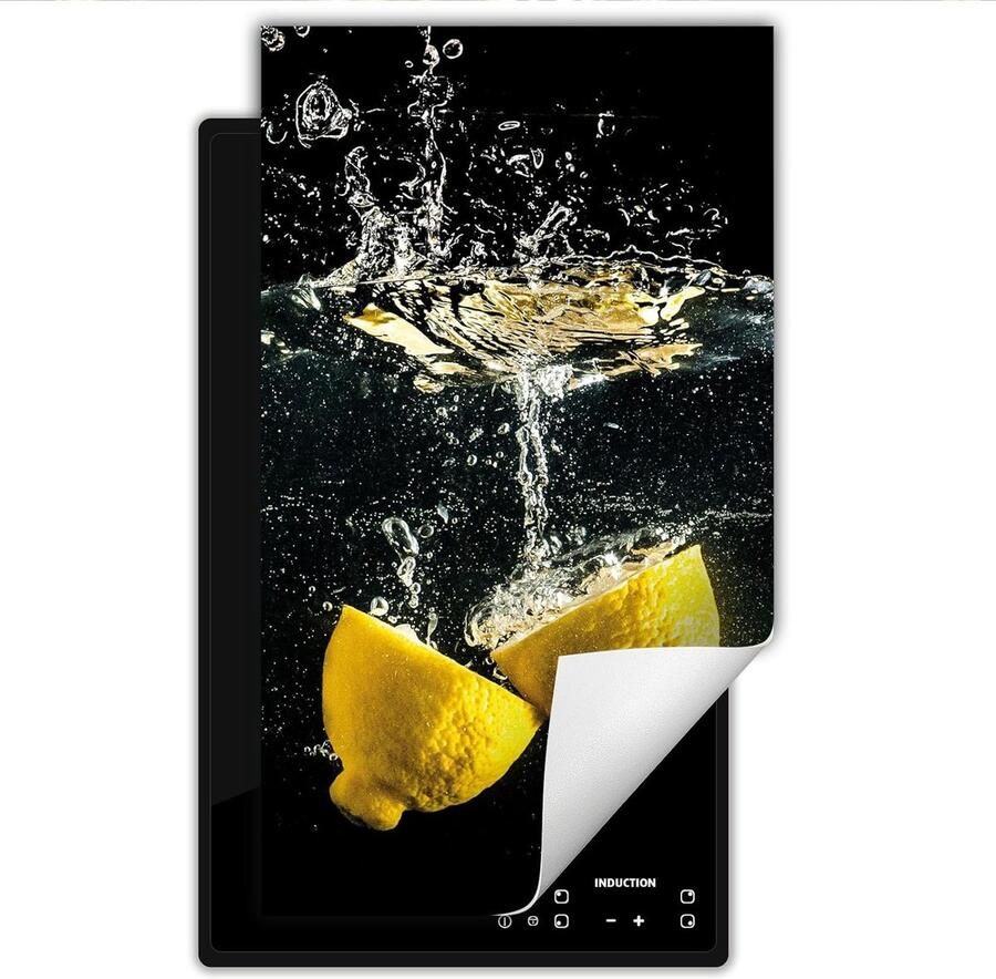 Inductie kookplaat beschermer Kookplaat mat Extra werkblad Krasvrij en vlekbestendig 30x52 cm Zwart met citroenprint