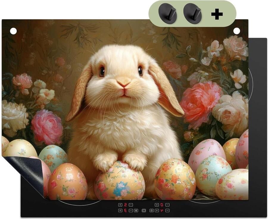 Inductie Kookplaat Beschermer Kookplaat Mat Spatscherm Keuken Beschermen Unieke Fotodruk 52x70 cm Konijn Paaseieren