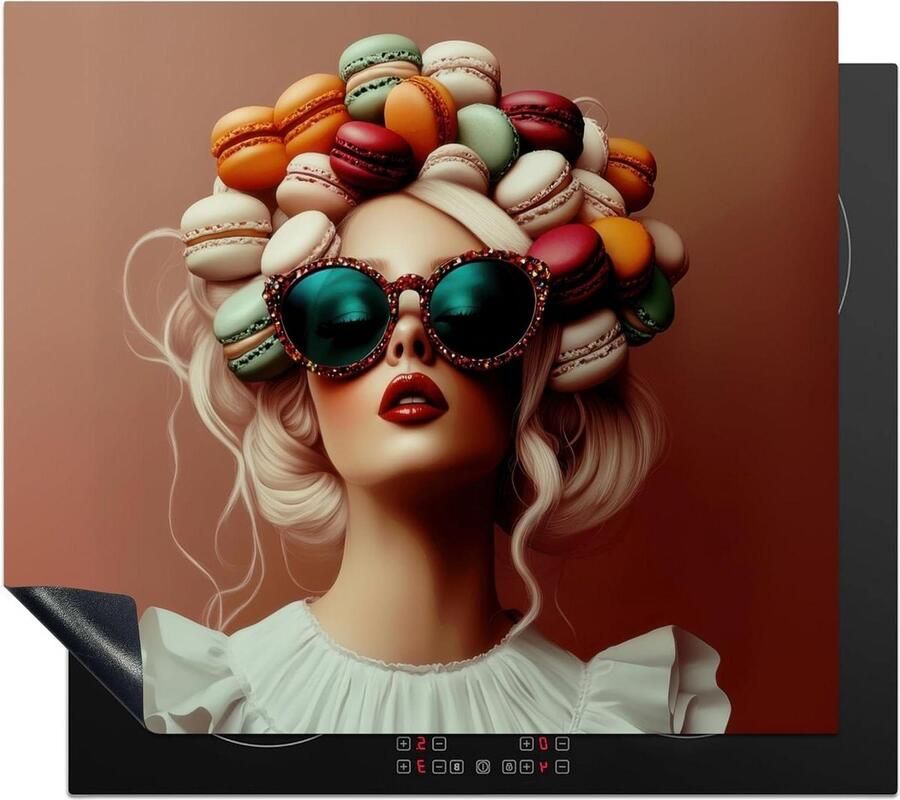 Inductie Kookplaat Beschermer Werkblad Beschermer Mat Extra Werkruimte Creëren Unieke Foto Print 58x51 cm Vrouw Macarons