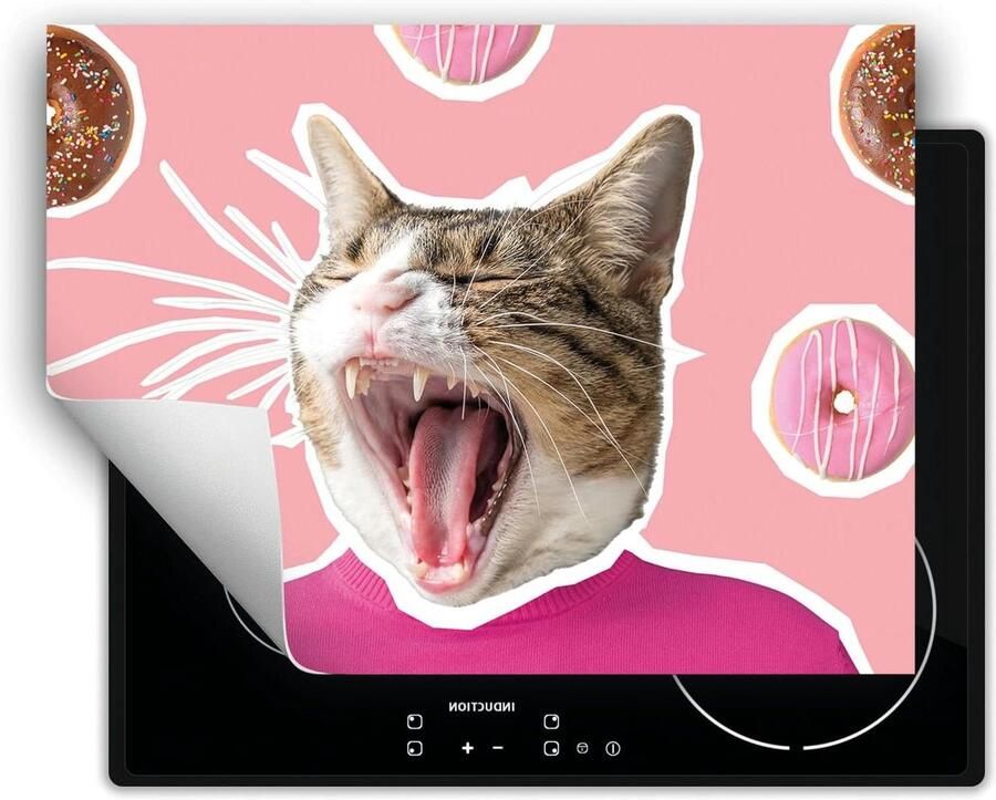 Inductie Kookplaat Beschermer Werkblad Beschermer Mat Keuken Beschermen Anti Slip Vinyl 70x52 cm Roze Kat Design