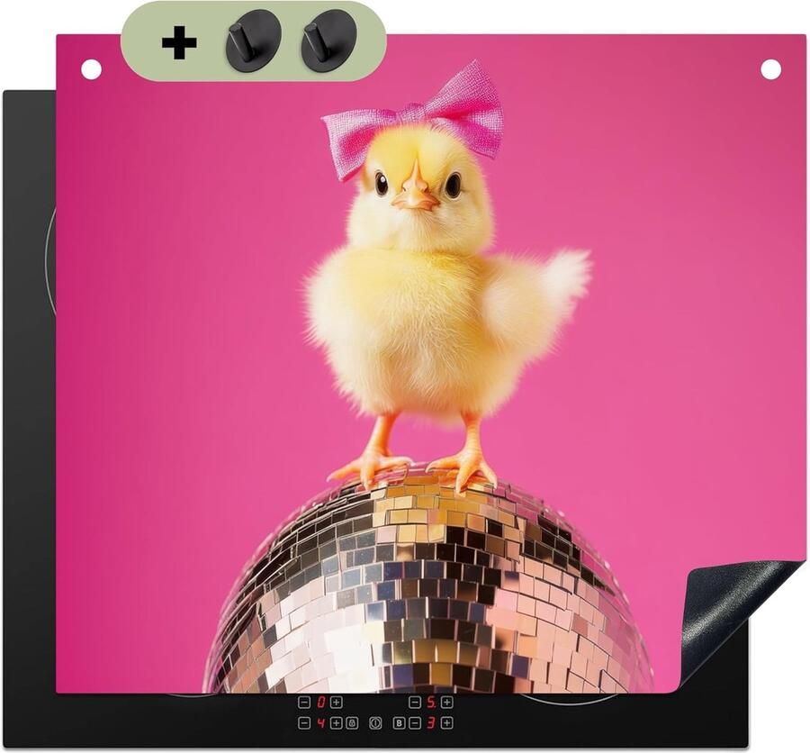 Inductie Kookplaat Beschermer Werkblad Bescherming Keuken Decoratie Unieke Fotodruk 52x59 cm Disco Kuiken