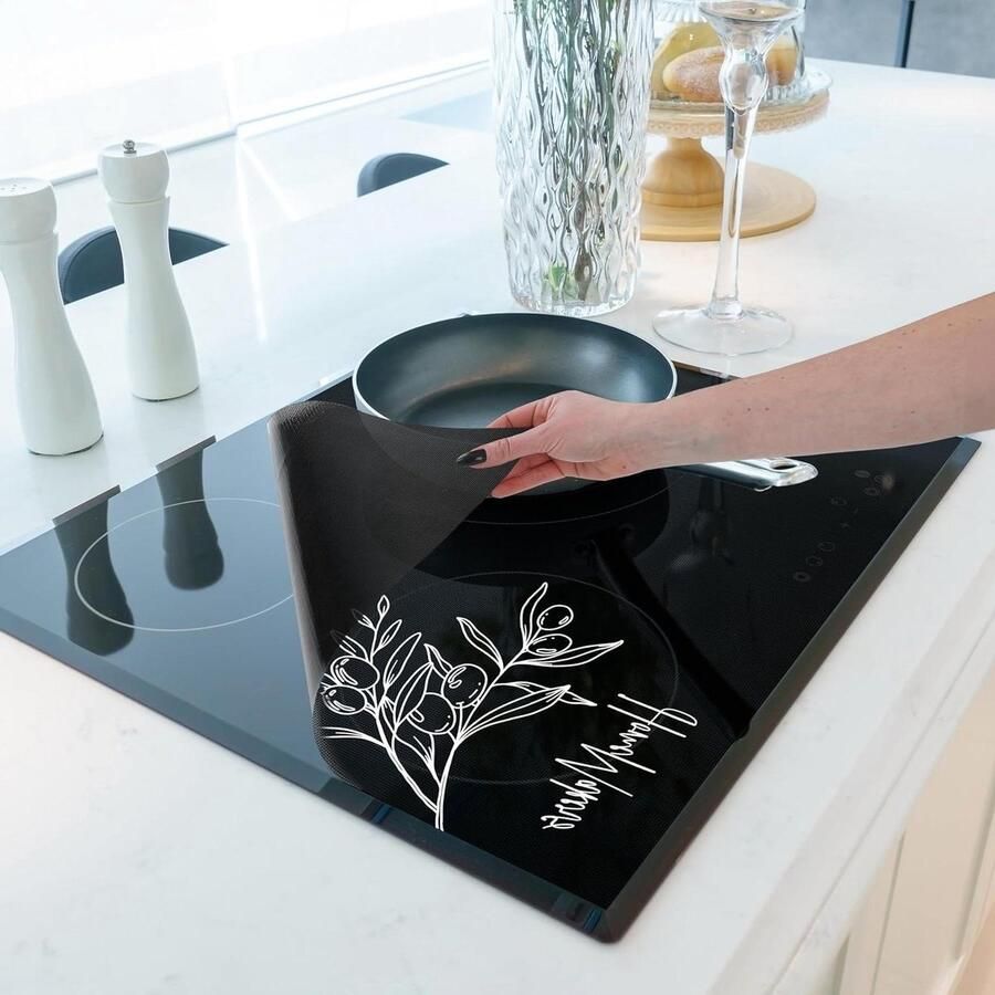 Inductie Kookplaat Beschermmat Kookplaatmat Siliconen Koken & Beschermen Hittebestendig Antislip 61 x 53 cm Zwart Olijf