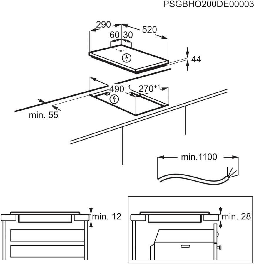 Inductie Kookplaat Domino Kookplaat Snel Koken Pan Detectie 52 cm Zwart