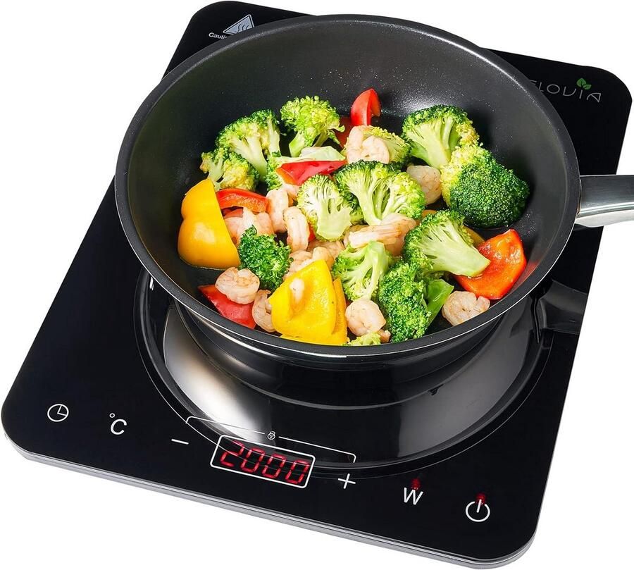 Inductie kookplaat Draagbaar fornuis Compact koken 10 standen timer 2000 Watt Zwart