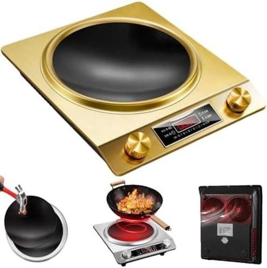 Inductie Kookplaat Draagbare Hob Snel Koken Concave Wok Ontwerp 3500W Vermogen Zwart