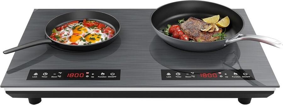 Inductie Kookplaat Dubbele Brander Snel Koken 9 Warmte standen 59.94 cm breed Zwart