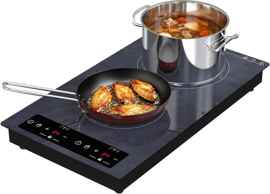 Inductie Kookplaat Elektrisch Fornuis Compact Koken 9 Vermogen Niveaus 2 Pits Zwart