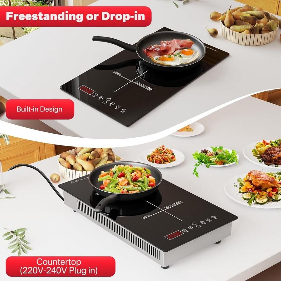 Inductie Kookplaat Elektrisch Fornuis Compact Koken Directe Warmte 52 x 29 cm Zwart