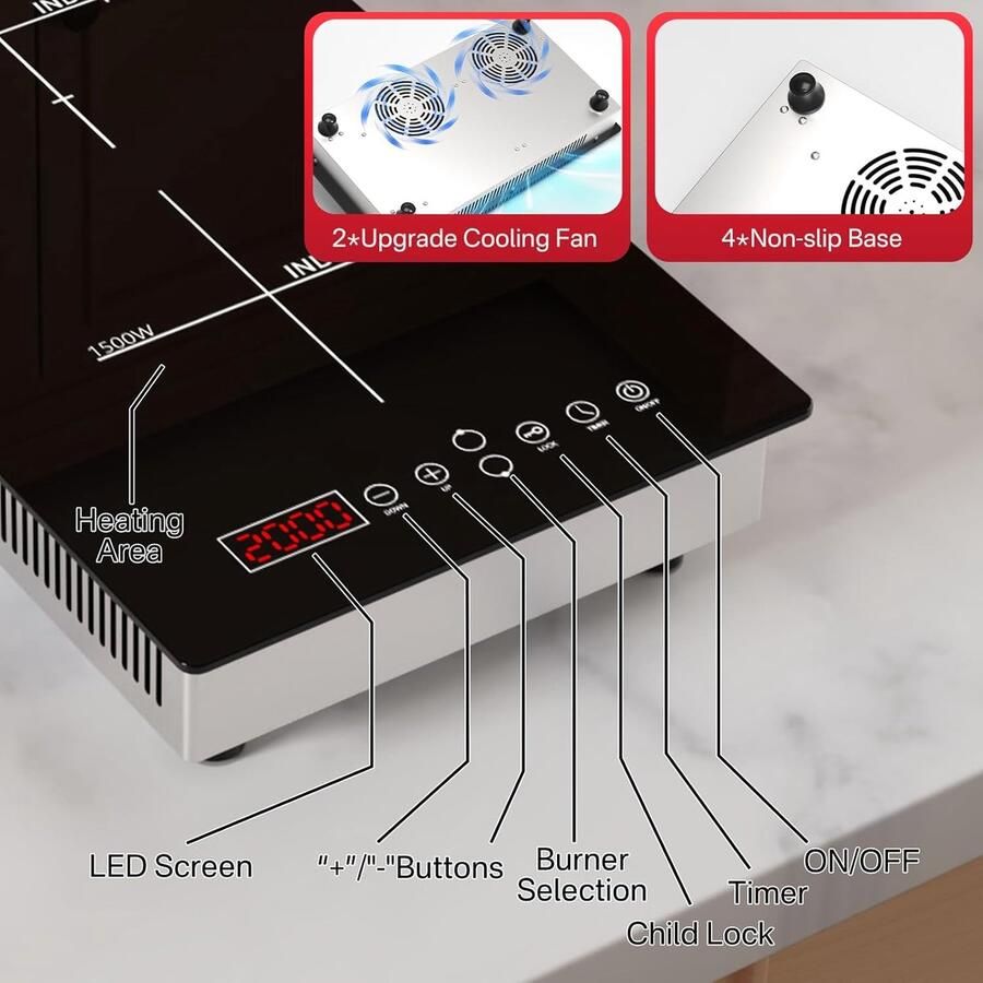 Inductie Kookplaat Elektrisch Fornuis Compact Koken Directe Warmte 52 x 29 cm Zwart