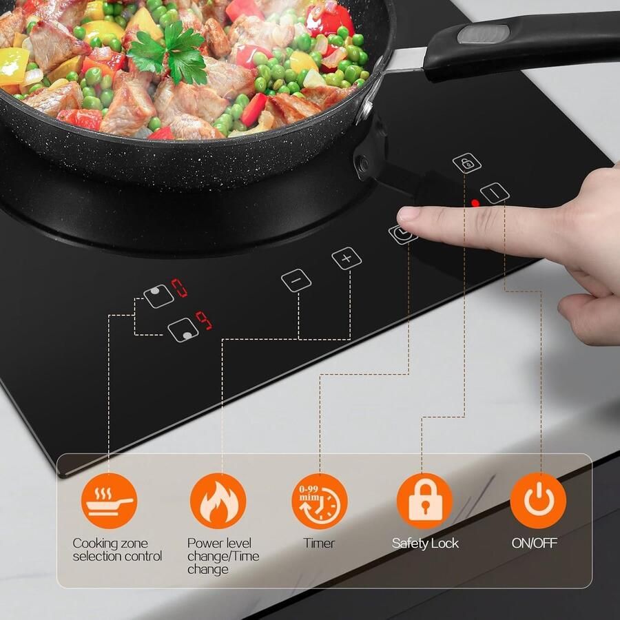 Inductie Kookplaat Elektrisch Fornuis Compact Koken Touch Control 30 cm Zwart
