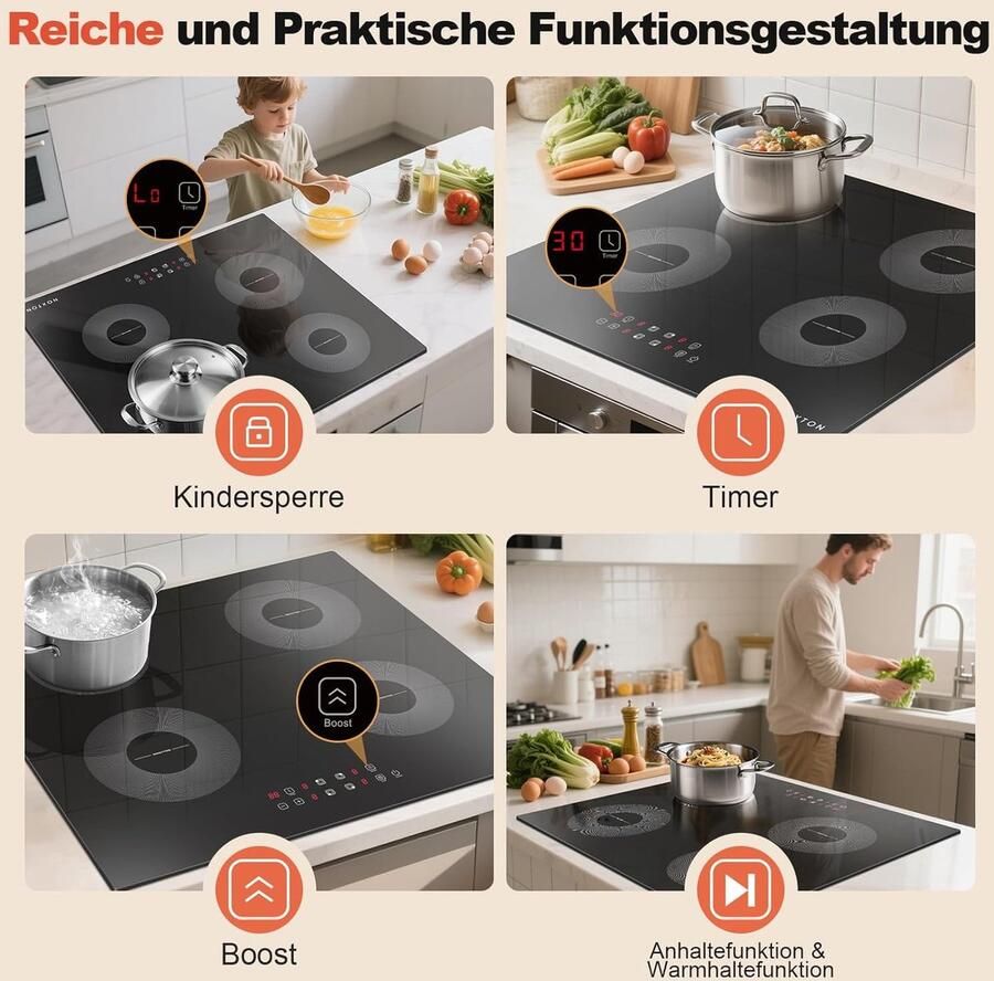 Inductie Kookplaat Elektrisch fornuis Snel koken Boost functie 60 cm Zwart