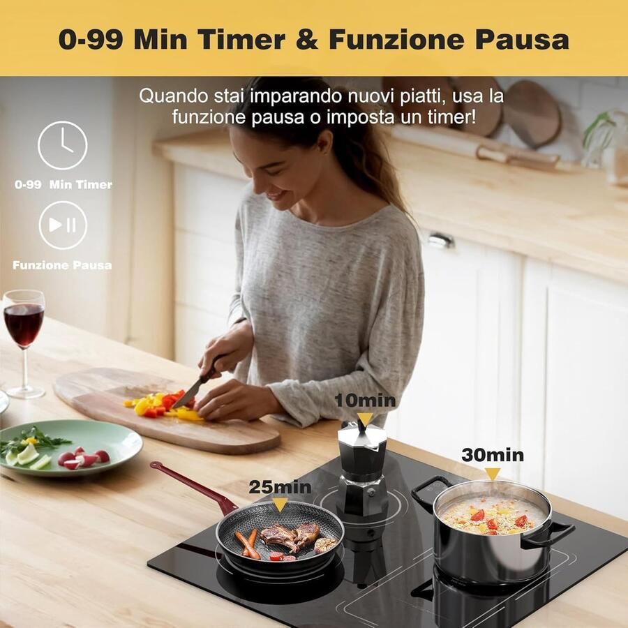 Inductie Kookplaat Elektrisch fornuis Snel koken Flex Zone met Boost 60cm 4 zones Zwart