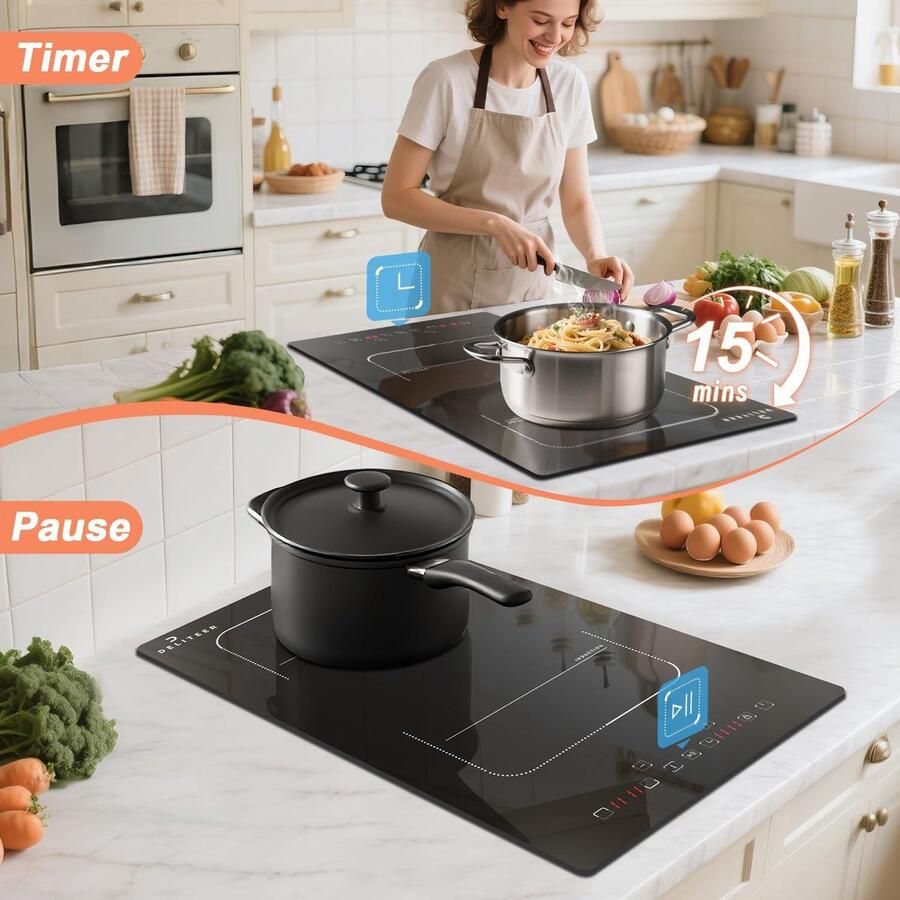 Inductie Kookplaat Elektrisch Fornuis Snel Koken Flexzone Grill 29x52cm Zwart