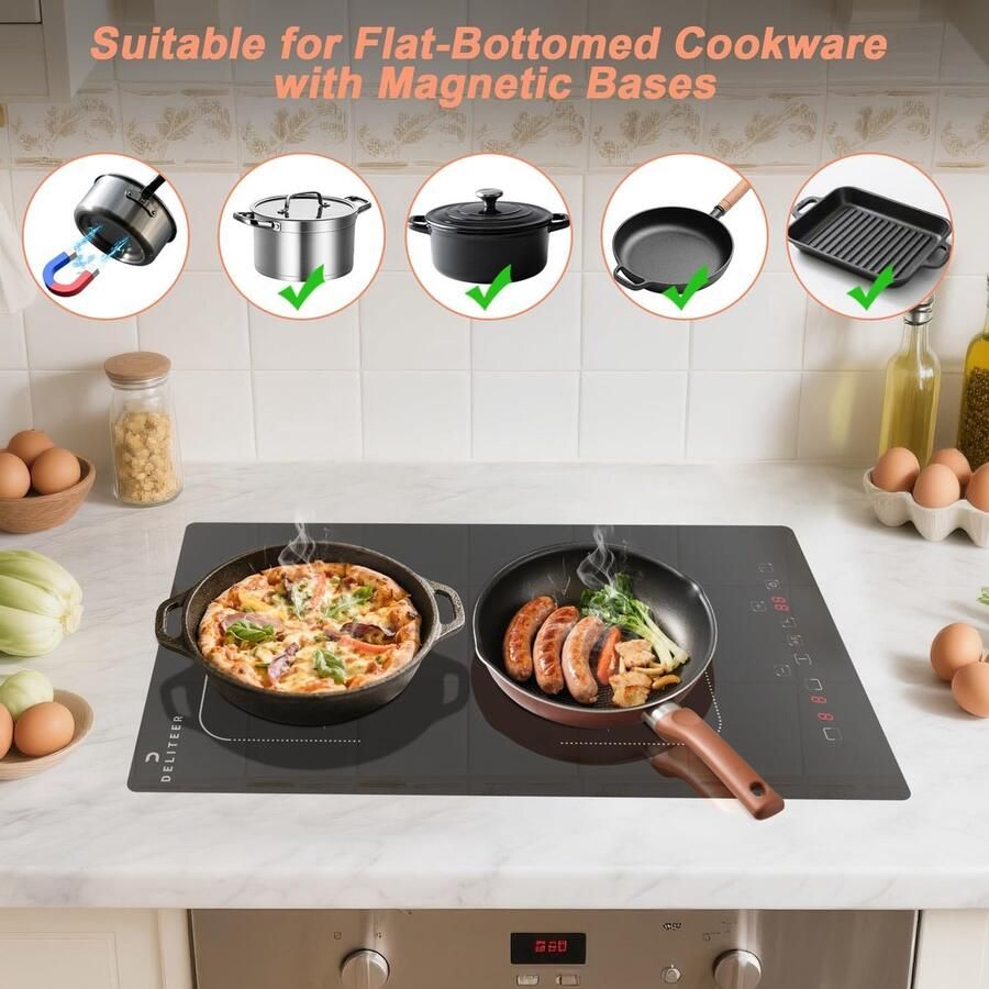 Inductie Kookplaat Elektrisch Fornuis Snel Koken Flexzone Grill 29x52cm Zwart