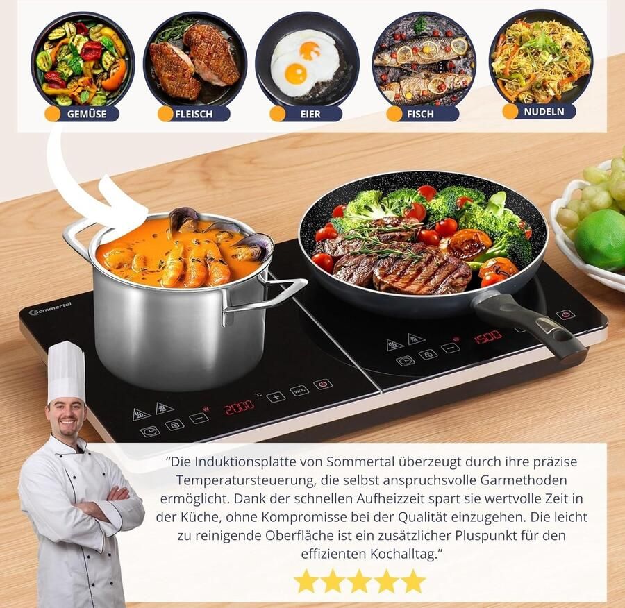 Inductie kookplaat Elektrisch fornuis Snel koken Super slank design 3500W 2 zones Zwart