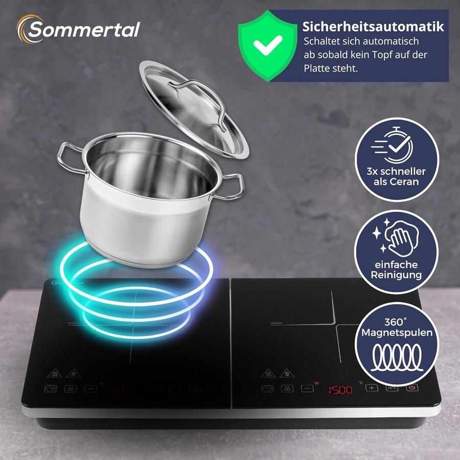 Inductie kookplaat Elektrisch fornuis Snel koken Super slank design 3500W 2 zones Zwart