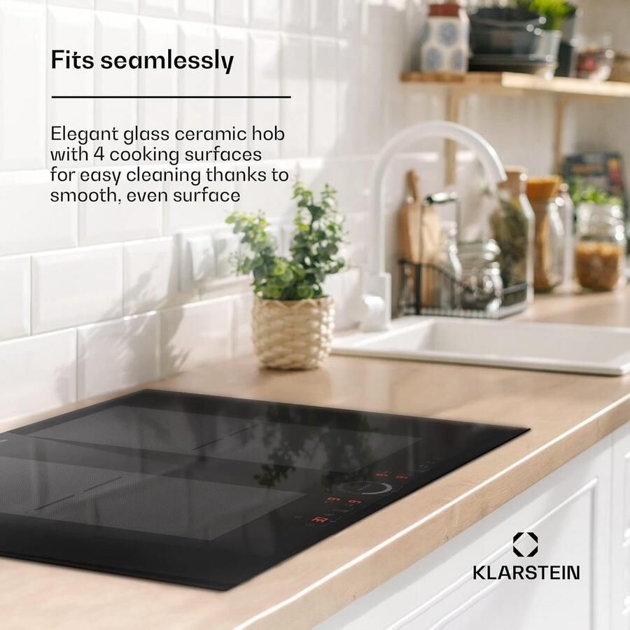 Inductie Kookplaat Elektrisch Fornuis Snel Koken ThermoBoost Functie 70cm 4 Zones Zwart