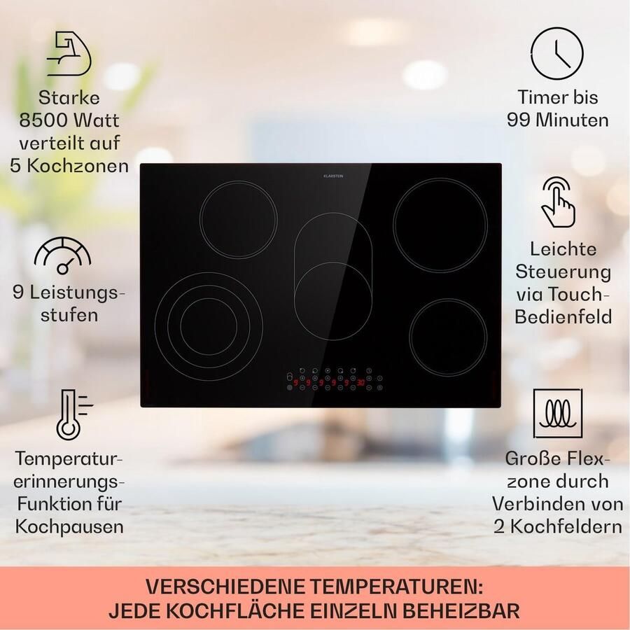 Inductie Kookplaat Elektrisch Fornuis Snel Koken ThermoBoost Functie 77 x 52 cm Zwart