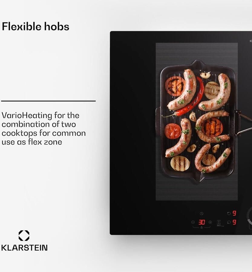 Inductie Kookplaat Elektrisch Fornuis Snel Koken VarioHeating Zones 70cm 4 Zones Zwart