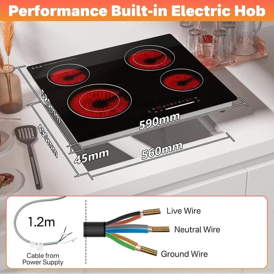 Inductie Kookplaat Elektrisch fornuis Koken en braden Energiezuinig koken 60 cm Zwart - Foto 2
