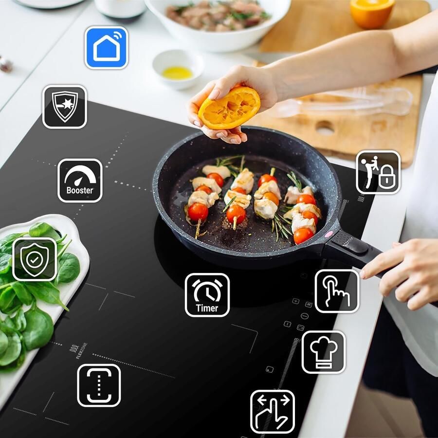 Inductie Kookplaat Elektrisch Snel Koken Smart WiFi App 60 cm Zwart
