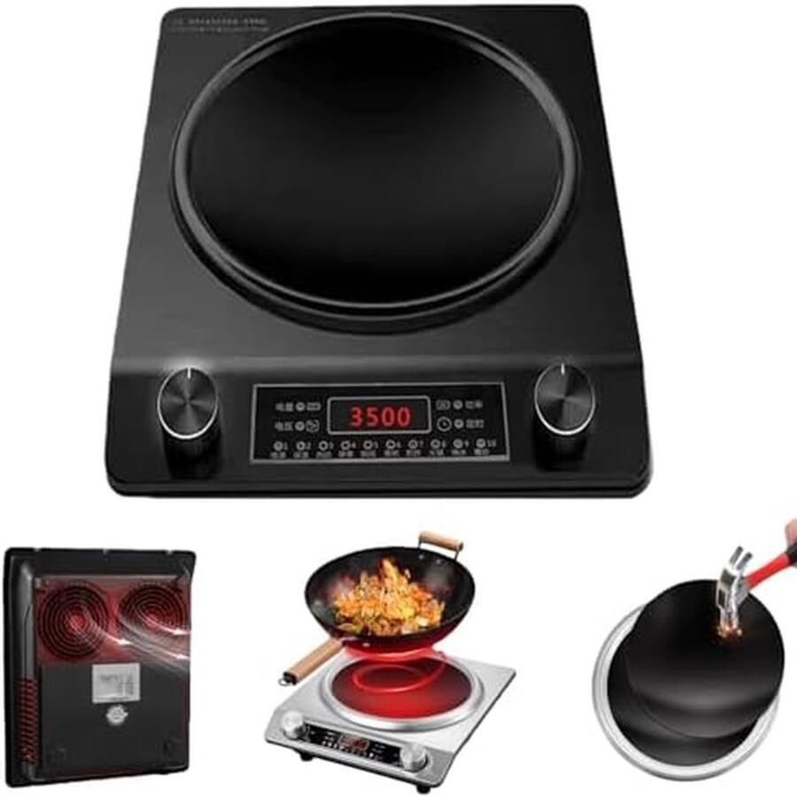 Inductie Kookplaat Elektrische Brander Snel Koken Concaaf Wok Ontwerp 3500 Watt Zwart