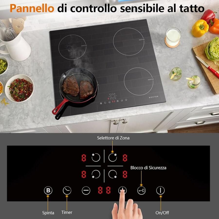 Inductie Kookplaat Elektrische Hitte Snel Koken 4 Kookzones Boost 60 cm Zwart - Foto 2
