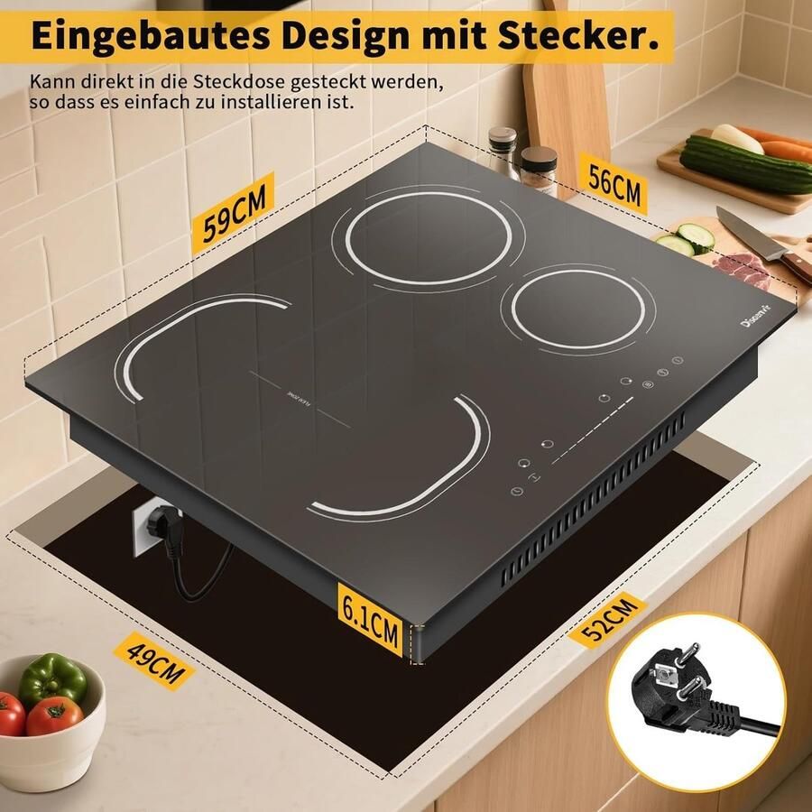 Inductie kookplaat Elektrische kookplaat Snel koken 9 standen 60 cm Zwart