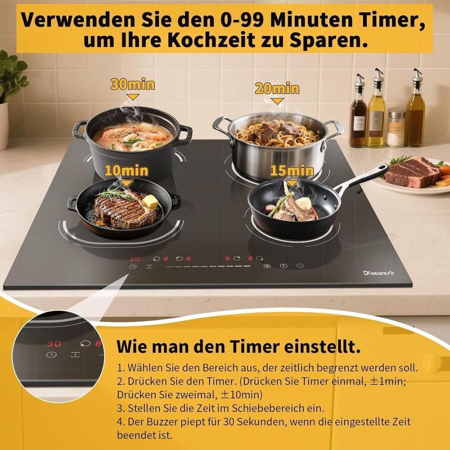 Inductie kookplaat Elektrische kookplaat Snel koken 9 standen 60 cm Zwart