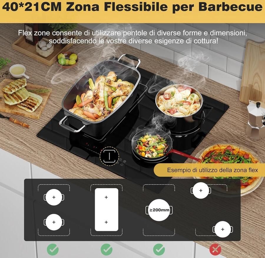 Inductie Kookplaat Elektrische Kookplaat Snel Koken Flex Zone 60 cm Zwart