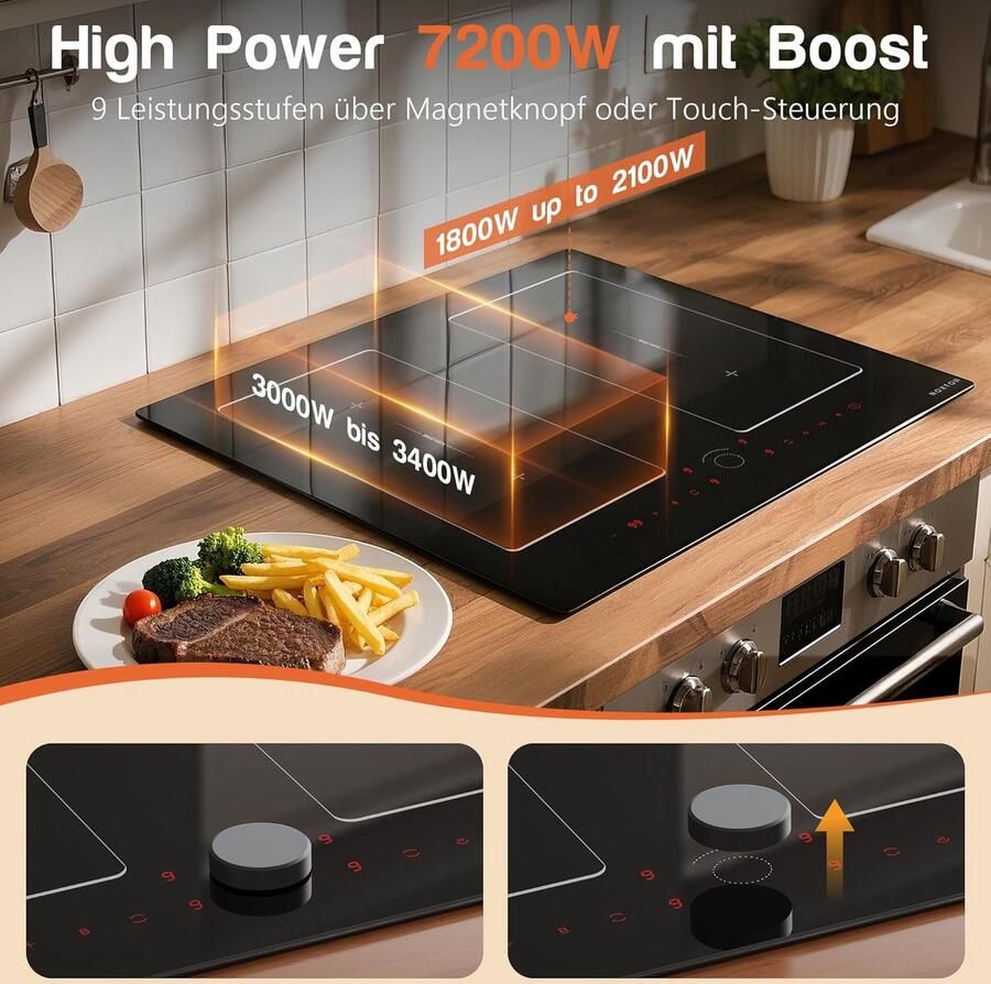 Inductie Kookplaat Flex Zone Kookplaat Snel Koken Dubbele Flex zones 59 x 52 cm Zwart