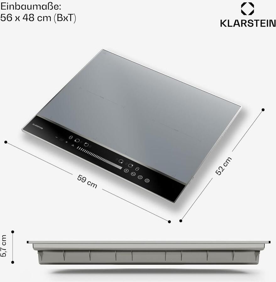 Inductie Kookplaat Flexibele Zones Snel Koken 4 Zones 7200W 60 cm Zilver Rand