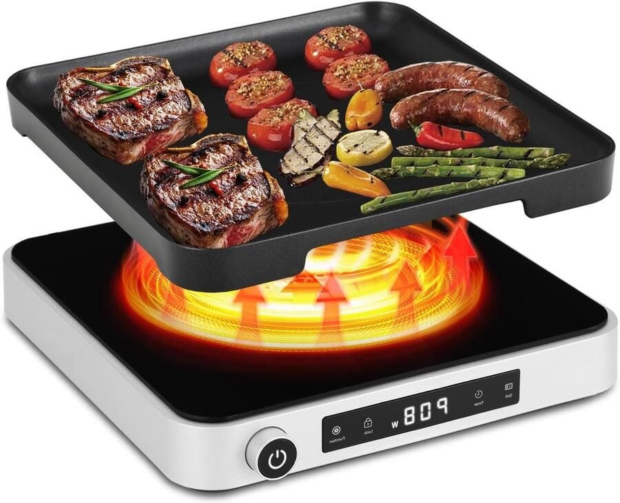 Inductie Kookplaat Grill Draagbare Plaat Flexibel Koken 2-in-1 Functie 2000 Watt Zwart