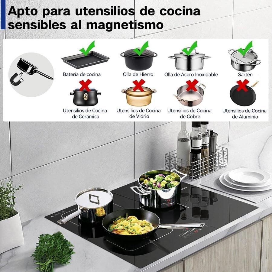 Inductie Kookplaat Inbouw Elektrisch Snel Koken Flexibele Zone 52 x 59 cm Zwart