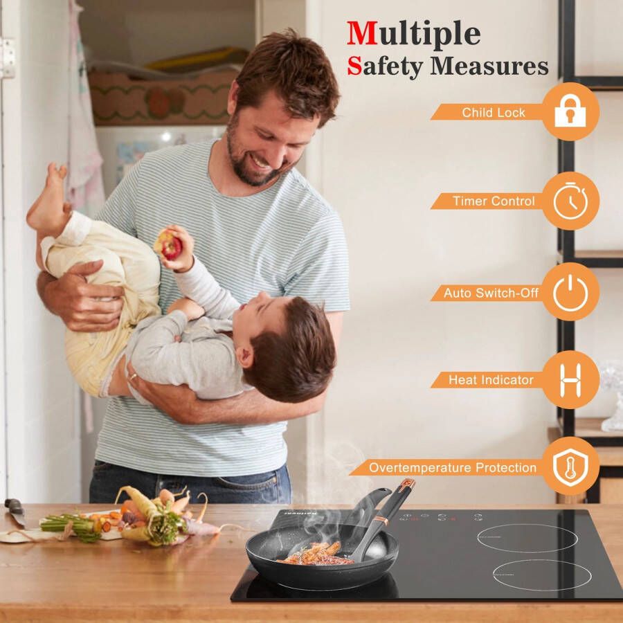 Inductie kookplaat Induction Hob Induction Cook Top Inductie Fornuis Elektrische Brander 4 branders met stekker Touch Control Timer Safety Lock 3500W Zwart