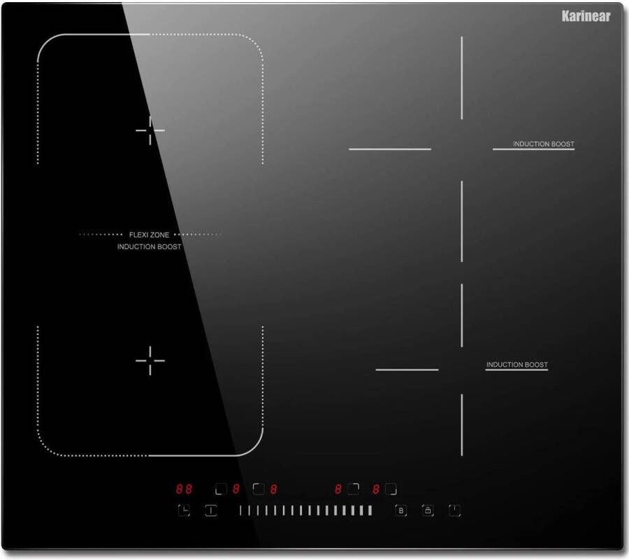 Inductie kookplaat Induction Hob Induction Cook Top Inductie Fornuis Elektrische Brander 4-pits Inductiekookplaat met Flexzone 7200W Zwart Schuifregelaar Timer Boostfunctie